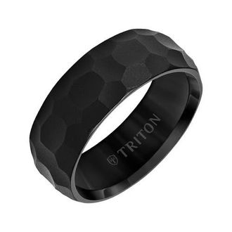 Triton 8MM Tungsten Carbide Ring with Hammered Edge To Edge in Black at Nordstrom, Size 11.5