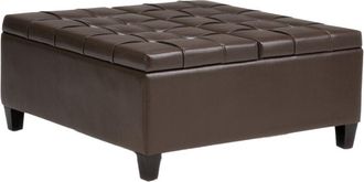 Simpli Home Harrison 36In Transitional Square Coffee Table Storage Ottoman