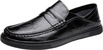 Generic Mens Style Soft Leather Loafers, Slip-On Moccasins with Comfortable Soft Sole for Casual Wear(Black,7.5)