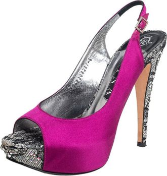 Gina Purple Satin Embellished Heel Peep Toe Platform Pumps