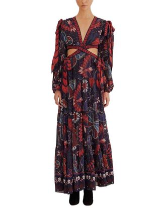 Farm Rio Tropical Shine Dark Blue Cut Out Maxi Dress