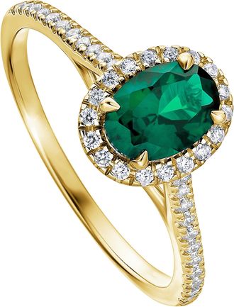 Created Brilliance Rosalind Yellow Gold Lab Grown Diamond and Created Emerald Ring