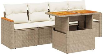 vidaXL Vidaxl - Juego De Sof&aacute;s Jard&iacute;n Con Cojines 5 Pzas Rat&aacute;n Sint&eacute;tico Beige