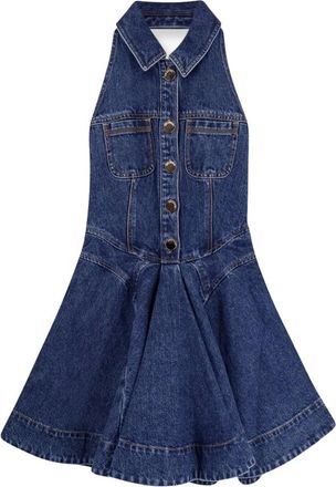 Self Portrait Short Dresses, female, Blue, 2XS, Denim Sleeveless Flared Mini Dress
