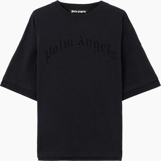 Palm Angels Mens Curved Logo Loose Double Tee - Black - Size: 36