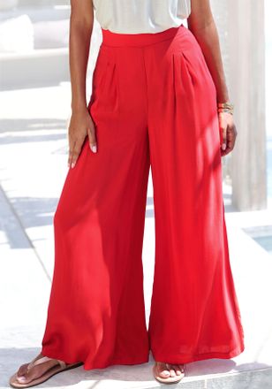 Buffalo Palazzohose BUFFALO, Damen, Gr. 34, N-Gr, rot, Web, Obermaterial: 100% Viskose, unifarben, figurumspielend kn&ouml;chellang, Hosen Palazzohose, mit Seitenn