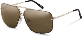 Porsche Design Gouden Montuur Zonnebril met Bruine Lenzen - unisex - Zonnebrillen - Geel - 65 MM - Accessoires