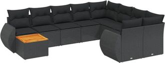 vidaXL Vidaxl - Set De Sof&aacute;s De Jard&iacute;n 10 Pzas Cojines Rat&aacute;n Sint&eacute;tico Negro