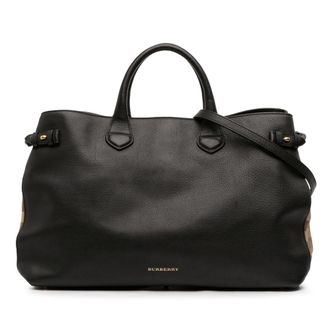 Burberry Tweedehands Grote Leren En Huisruit Banner Schoudertas