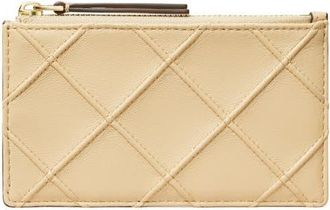 Tory Burch Fleming Quilted Zip Leather Card Case in Vanilla Soft Serve at Nordstrom