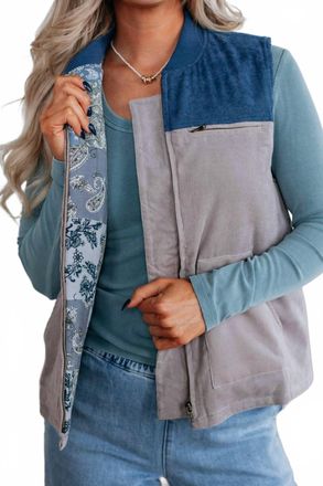 Hem & Thread Shiloh Corduroy Vest In Dolphin Gray