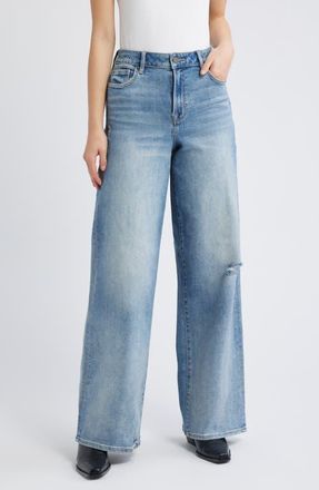 Hidden Jeans Ripped High Waist Wide Leg Jeans in Medium at Nordstrom, Size 27