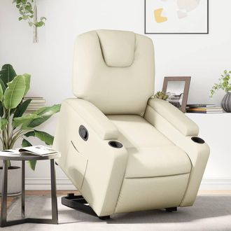 vidaXL Sill&oacute;n Reclinable Elevable Cuero Artificial Color Crema Vidaxl