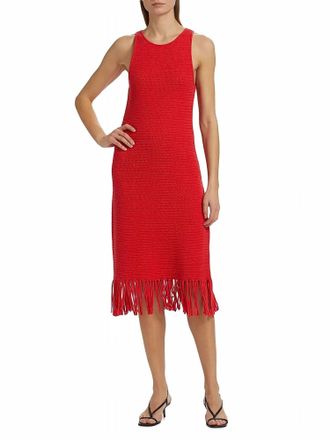 Rails Nia Cotton-Blend Fringe-Hem Knit Midi Dress In Cherry
