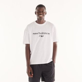 New Balance Uomo Trackside T-Shirt in Bianco, Jersey di Cotone, Taglia 2XL