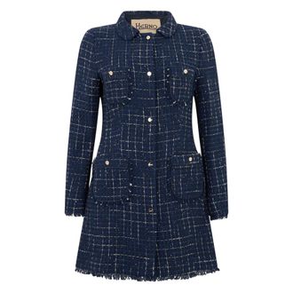 Herno Jassen, Dames, Blauw, S, Tweed, Tweed Jas met Kraag