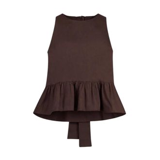 Liu Jo Sleeveless Tops, female, Brown, Size: XL Poplin Top with Bow