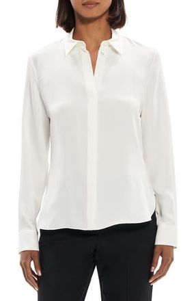 Theory Classic Fitted Silk Shirt in Ivory at Nordstrom Rack, Size Medium