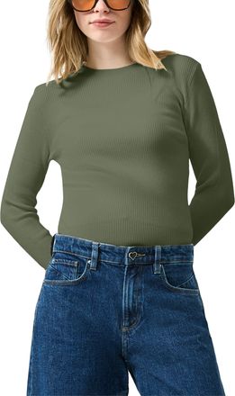 QS by s.Oliver Rundhalspullover QS, Damen, Gr. XXL (44), khaki, Feinripp, Obermaterial: 70% Viskose, 30% Polyamid, unifarben, normal h&uuml;ftbedeckend, Rundhals, Pullove