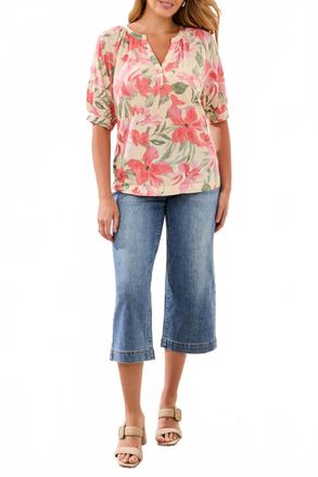 Tribal Elbow Sleeve Henley Top In Canvas-1821