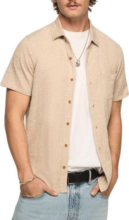 Lucky Brand Slub Knit Short Sleeve Cotton Blend Button-Up Shirt in Plaza Taupe at Nordstrom, Size Xx-Large