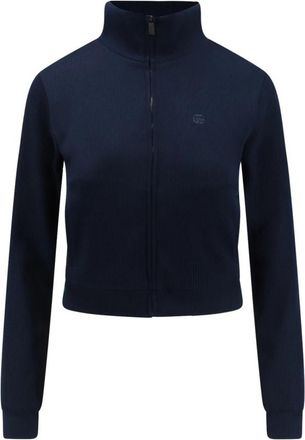 Gucci Rib Cotton Jersey Zip Sweatshirt met Web - Dames - Vesten - Blauw - M - Katoen - Truien & Vesten