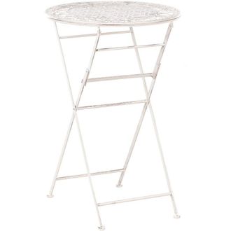 Beliani Beliani - Tavolo bar da giardino pieghevole con piano in metallo beige chiaro effetto anticato Trieste