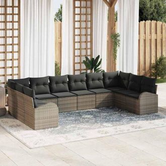 vidaXL Conjunto De Sof&aacute; De Jard&iacute;n 10 Pcs Gris Polirat&aacute;n Vidaxl