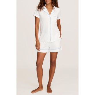 Petite Plume Classic Pima Cotton Short Sleeve Short Pajamas in White at Nordstrom, Size X-Small