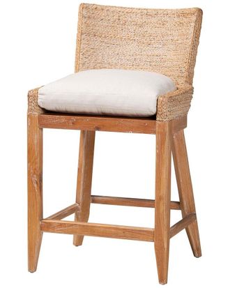 Baxton Studio Ridley Seagrass Counter Stool With Mahogany Wood Frame