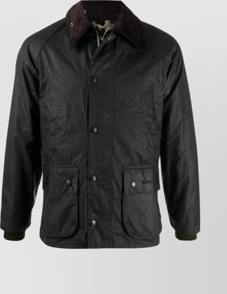 Barbour waxed jacket with corduroy collar and pockets