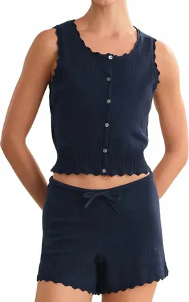 525 america Valentina Button Down Sleeveless Top In Dark Blue
