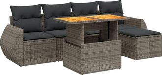 vidaXL Set De Muebles De Jard&iacute;n 6 Pzas Y Cojines Rat&aacute;n Sint&eacute;tico Gris Vidaxl