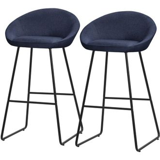ML Design ML-Design Set 2 Sgabelli da Bar Blu Scuro, Rivestimento in Tessuto, 75 cm, con Struttura in Metallo, Schienale Curvo, Poggiapiedi, Poltrone