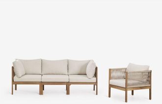 Sklum Sklum - Conjunto de salón con sofá modular de 3 piezas con reposabrazos y sillón en madera de acacia Branson