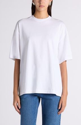 Bottega Veneta Artigiana Embroidered Yoke Oversize Cotton Jersey T-Shirt in White at Nordstrom, Size X-Small