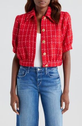 L'agence Cove Plaid Short Sleeve Crop Tweed Jacket in Red/Hot Pink Plaid at Nordstrom Rack, Size 12