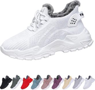 Generic Womens Winter Warm Sneakers - Cozy Fur Lined Lightweight Walking Shoes for Comfortable Indoor and Outdoor Wear(White,6.5-7)
