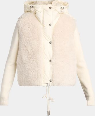 Moncler Wool and Cashmere Blend Padded Zip-Up Cardigan with Faux Fur