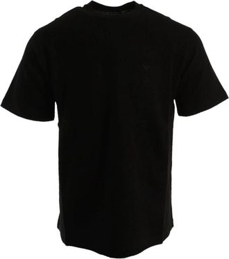 Armani Logo Geborduurd T-shirt met Ronde Hals - Heren - T-shirts - Zwart - L - Katoen - Tops