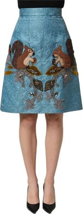 Dolce & Gabbana Rok met hoge taille en A-lijn - Dames - Korte rokken - Blauw - XS - Katoen - Rokken