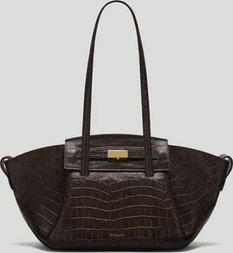 DeMellier The Midi Brooklyn in Dark Chocolate Croc-Effect Leather Shoulder bag