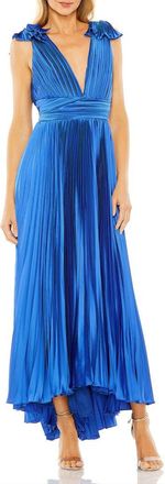 Mac Duggal Ruffle Top Sleeveless V Neck Pleated Gown in Cobalt at Nordstrom, Size 14