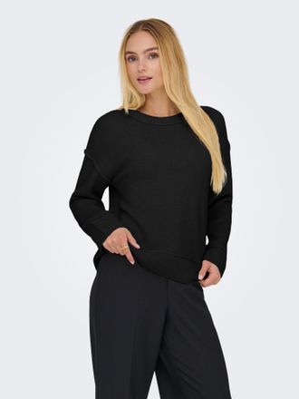 Only Strickpullover ONLY ONLHAZEL LS DETAIL O-NECK BF KNT, Damen, Gr. XS, schwarz, Strick, Obermaterial: 93% Polyester, 4% Wolle, 3% Elasthan, unifarben, r