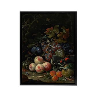 Artery8 Still Life With Fruit Foliage & Insects Mignon Framed Canvas Art | Size: W24 x H32