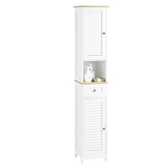 SoBuy Sobuy - Mueble Columna De Ba&ntilde;o Armario Para Ba&ntilde;o Alto Con 5 Estantes 1 Compartimento Abierto 2 Puertas Y 1 Caj&oacute;n 32 X 30 X170cm Frg236-wn Es