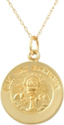 Pompeii3 14k Yellow Gold First Holy Communion Medal Pendant.5 Tall 1 Grams