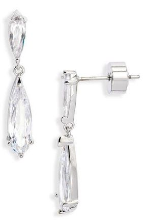 Nordstrom Elongated Pear Cubic Zirconia Drop Earrings in Clear- Silver at Nordstrom Rack