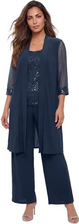 Roaman's Plus Size 3 Piece Knit Embellished Pant Set in Navy at Nordstrom, Size 20