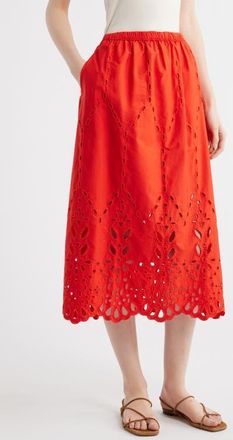 Madewell Embroidered Midi Skirt in Wild Poppy at Nordstrom, Size Xx-Small